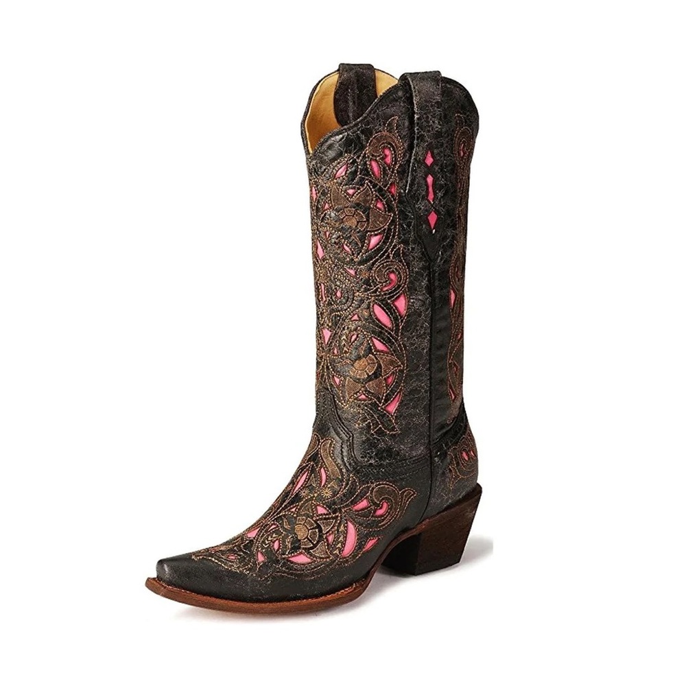 Corral Vintage Black/Brown Floral with Pink Inlay